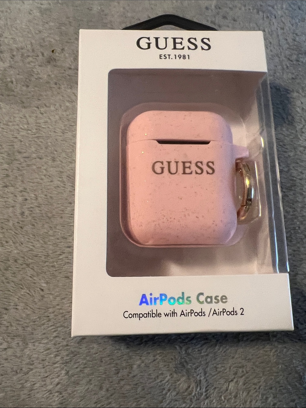 GUESS Pink Speckled AirPods Case with Gold Keyring